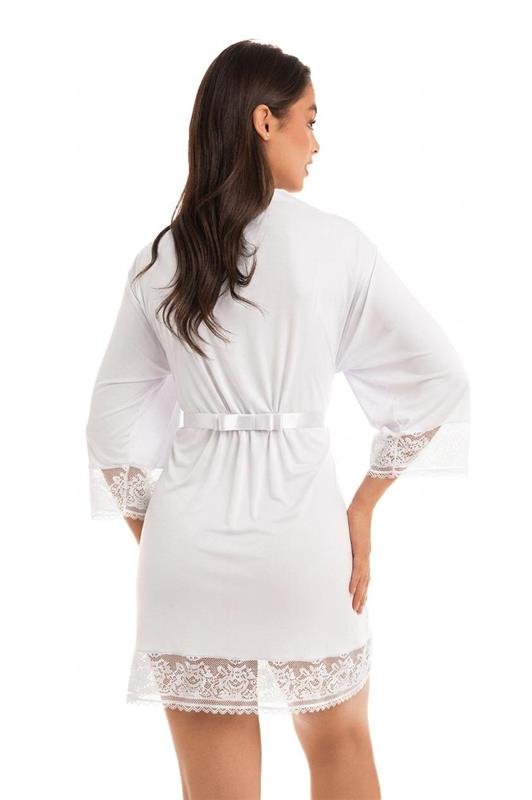 ROBE MANGA ¾ EM LIGANETE COM RENDA E FITA DE CETIM