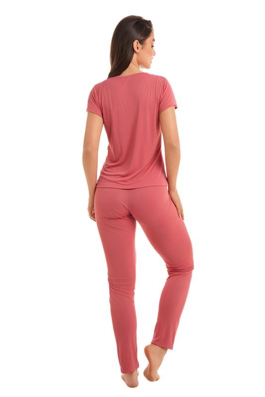 PIJAMA LONGO MANGA CURTA EM LIGANETE COM DETALHE EM RENDA