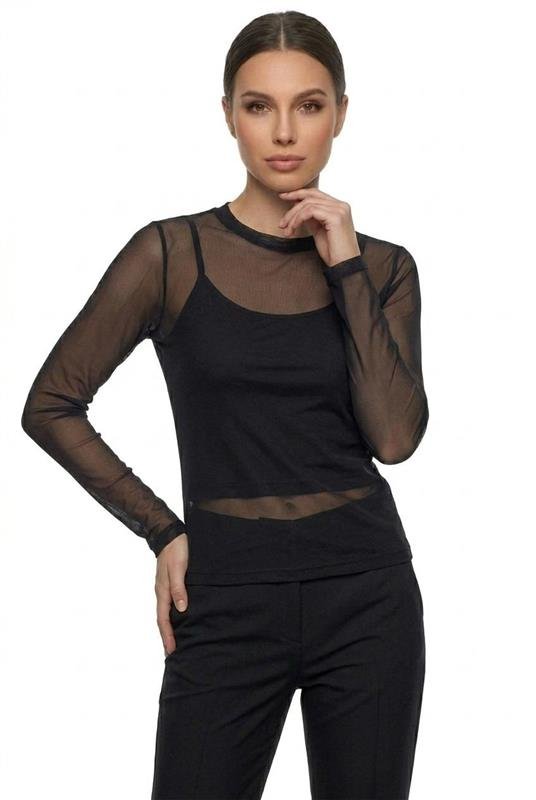 BLUSA EM TULE MANGA LONGA TRANSPARENTE