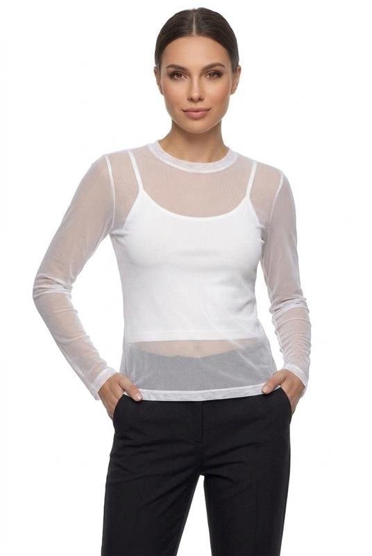BLUSA EM TULE MANGA LONGA TRANSPARENTE