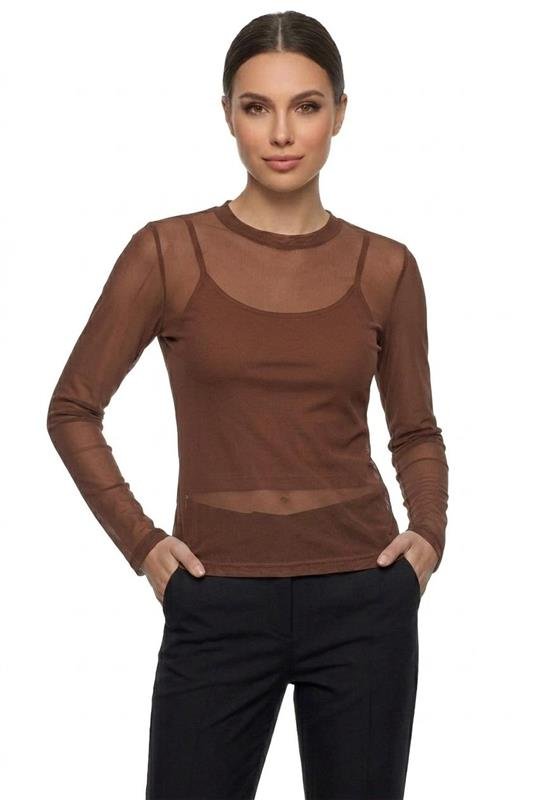 BLUSA EM TULE MANGA LONGA TRANSPARENTE