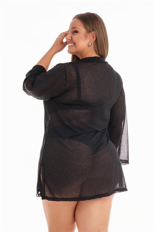 CHAMISE MANGA LONGA COM BOTÕES PARA FECHAMENTO E FENDA LATERAL